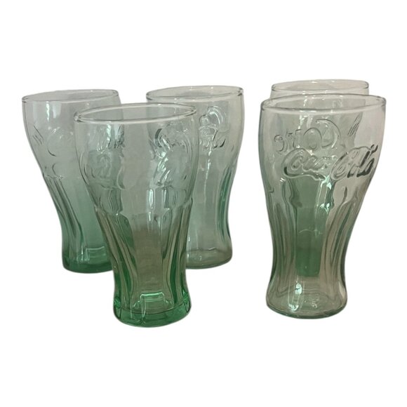 Vintage Coca-Cola Green Glasses Set Of 5, Height: 4.5 inches - Picture 1 of 6